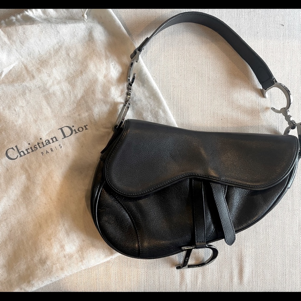 Christian Dior Black Leather Saddle Bag